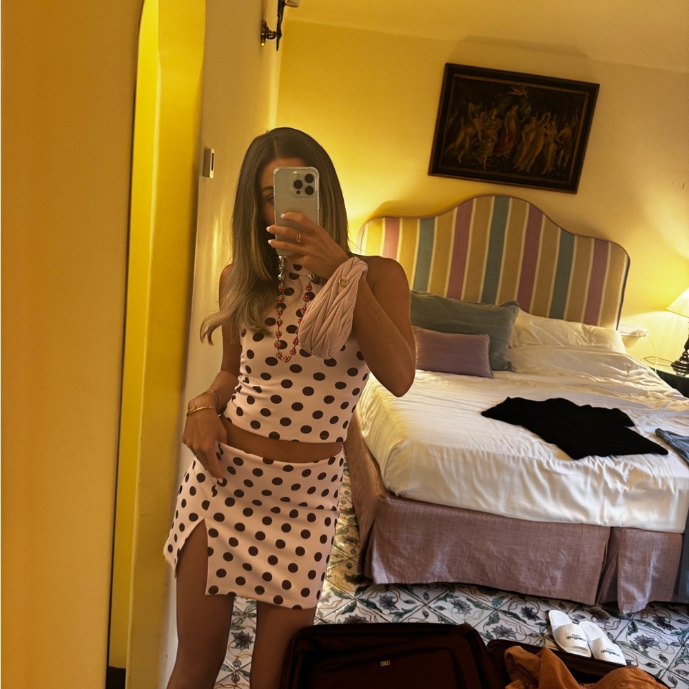 AFRM Pink and Black Polka Dot Two-Piece Set
